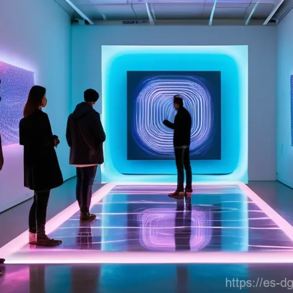 디지털 희소성의 가치 평가 모델 - **Prompt:** A sleek, futuristic art gallery, bathed in soft, ethereal light. In the center, a divers...