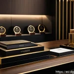 Home 18 디지털 희소성을 고려한 마케팅 전략 - A sleek luxury product display showcasing a limited edition item with a black and gold color scheme,...