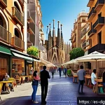 Home 23 디지털 희소성의 과거와 미래 - A detailed digital artwork of a bustling urban environment in Spain, showing diverse people using va...