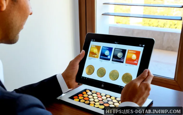 디지털 희소성을 활용한 투자 전략 - Photorealistic Spanish investor at a clean home office in Madrid, thoughtfully comparing a single gl...